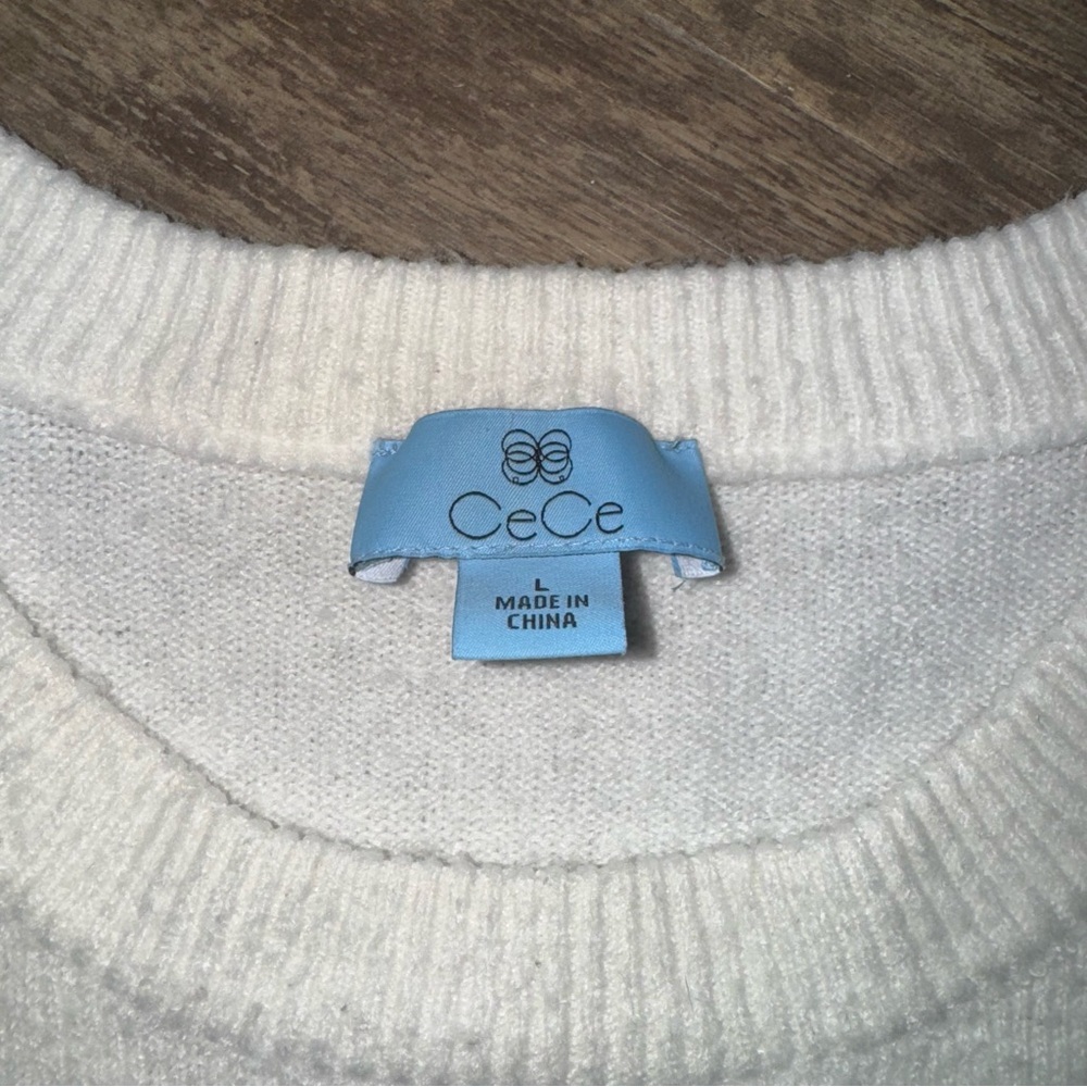 CeCe White Puff Sleeve Crewneck Sweater - Picture 8 of 9